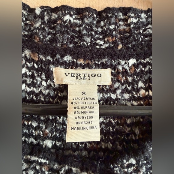 Vertigo Paris Ruffled Knit Cardigan Black White Speckled Button Up Sz S - Picture 2 of 13